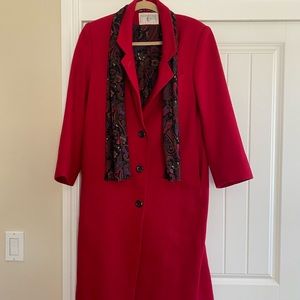 Vintage Red Wool Coat With Matching Scarf